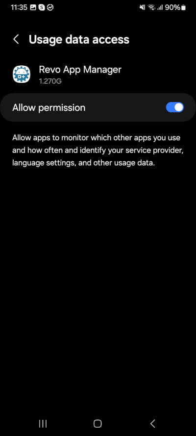 revo app manager allow permission screen