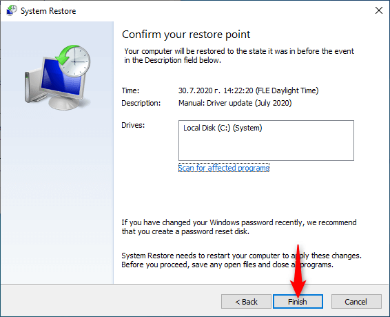 Confrim Restore point click next