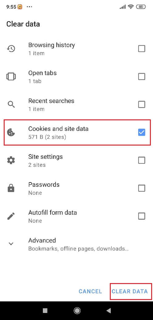 opera browser android phone delete cookies