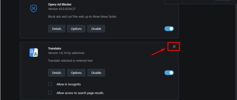 How to Disable or Remove Extension in Opera Browser 