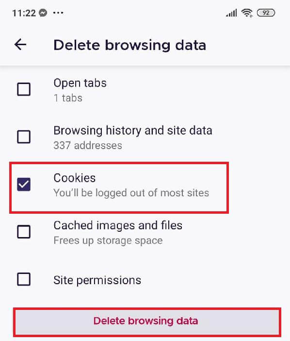 firefox android phone delete cookies