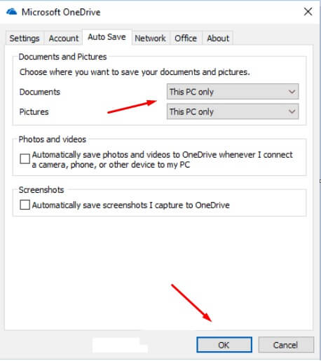screen of Microsoft OneDrive AutoSave