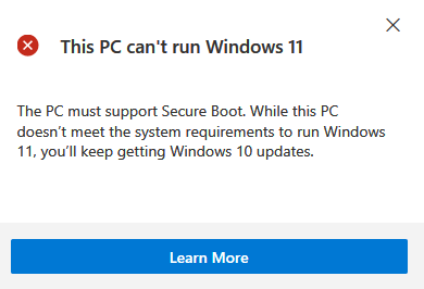 secure boot not supported