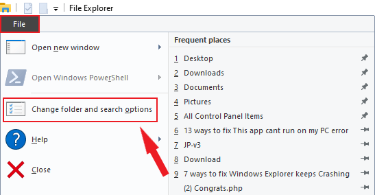 change folder and search options