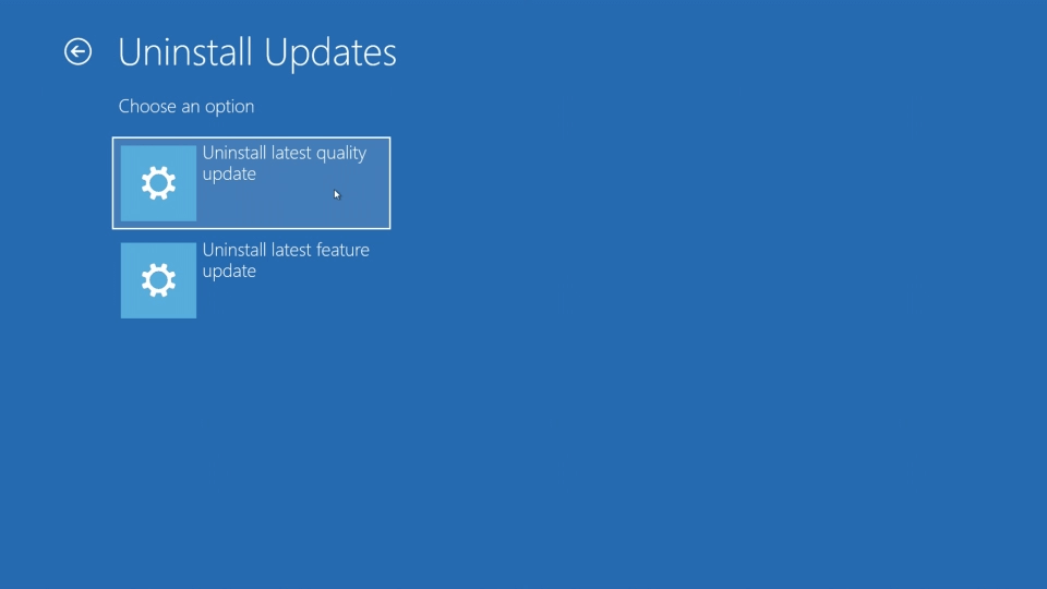 screen of uninstall updates