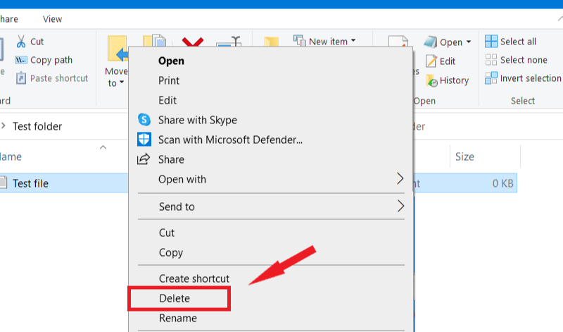 context menu - delete option