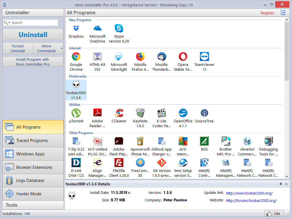 screen of all programs in icons view