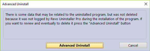 Screen of advanced uninstall