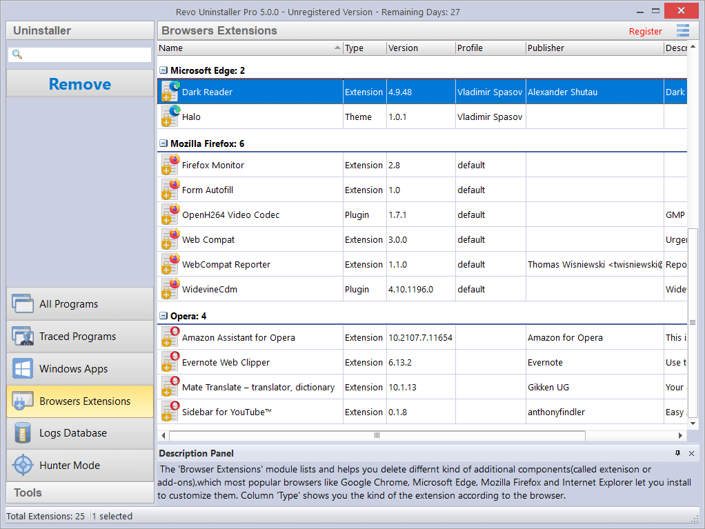 Screenshot of Browser Extensions
