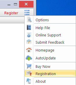 Registration menu option