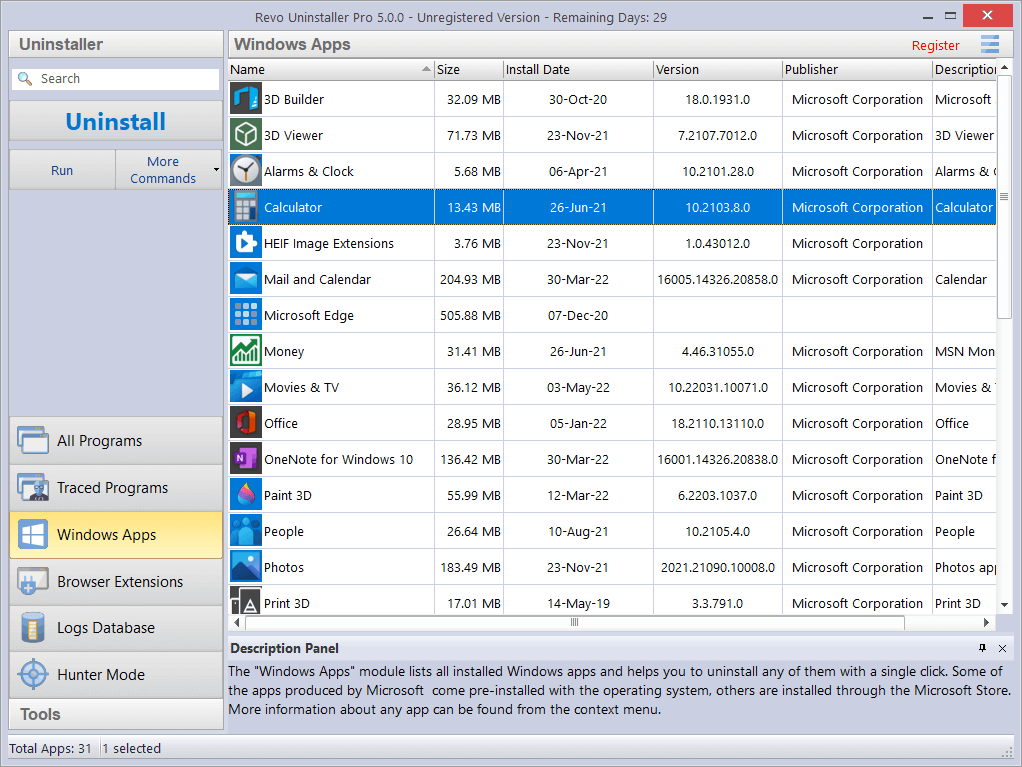 Screenshot of Windows Apps