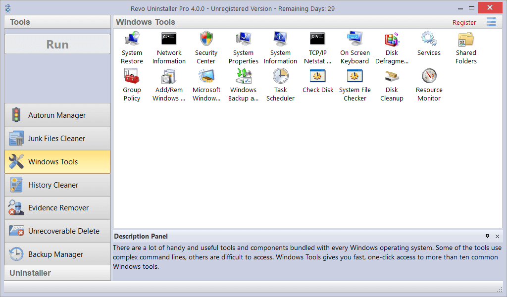 Screenshot of Windows Tools