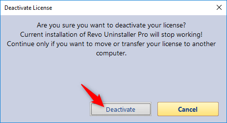 deactivate license window