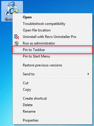 pin to taskbar context menu