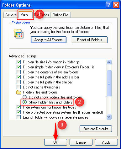 folder options view tab screen